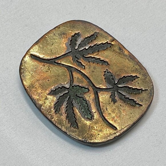 Belt Buckle Copper Brass Toned Japanese Maple Tree Leafs Design VTG Marked 1010 - Picture 3 of 12
